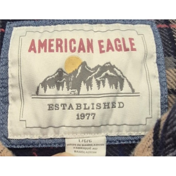American Eagle men's plaid long sleeve button up flannel shirt LG 100% Cotton - Picture 6 of 16